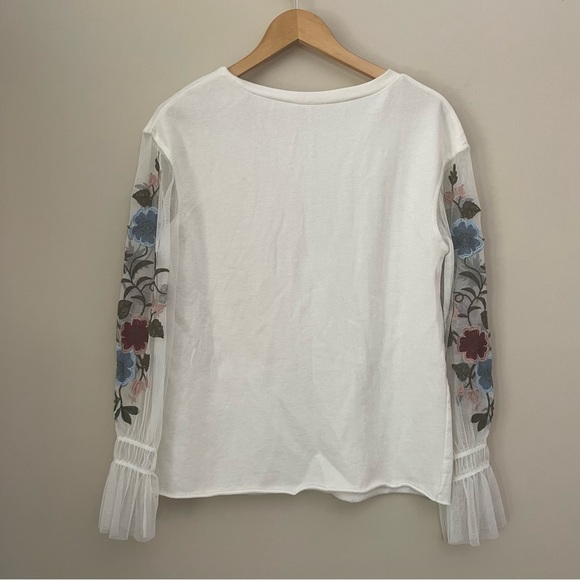NORDSTROM BP Sweater Top Sheer Mesh Floral Embroidered Sleeves Womens Small - Picture 3 of 8